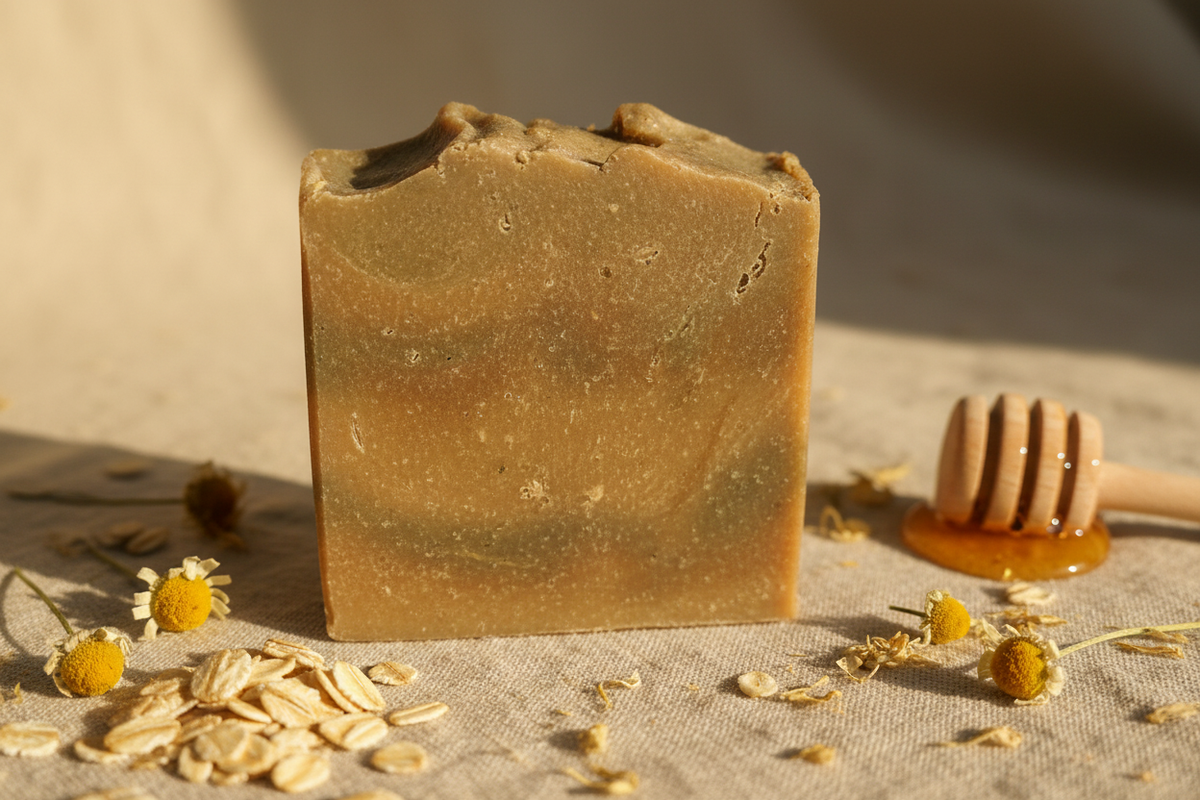 Goat Milk Oat & Honey Soap Bar showing natural texture