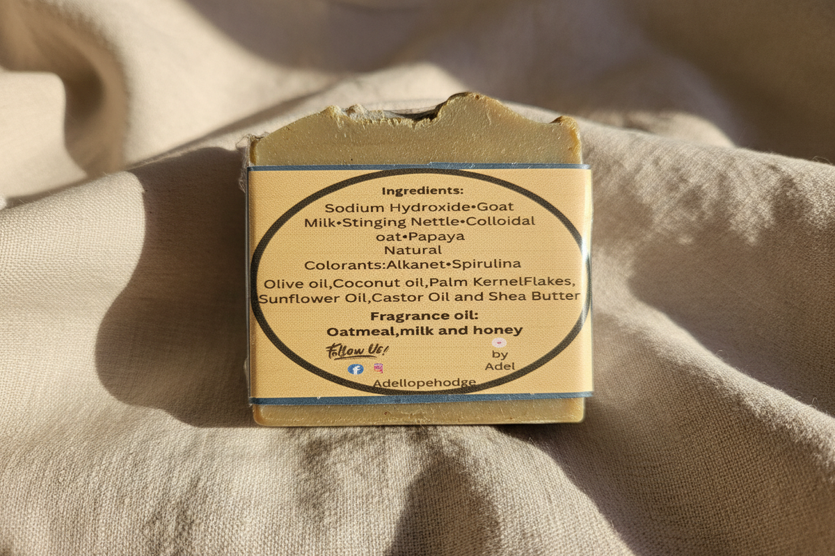 Goat Milk Oat & Honey Soap Bar ingredients label