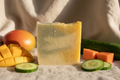 Cucumber Mango Papaya Soap Bar cut section showing natural layers
